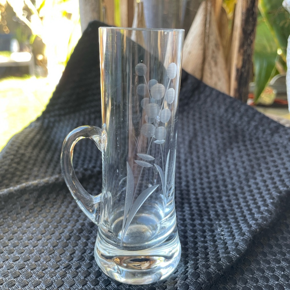 1970s Vintage & Retired Cordial Aperitif Double Shot Floral Etched Glass